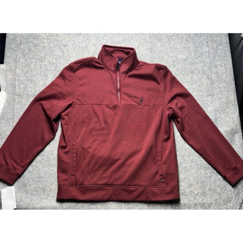 NAUTICA Sweatshirt Mens X-Large Quarter Zip Deep Red Long Sleeve Jumper Collared